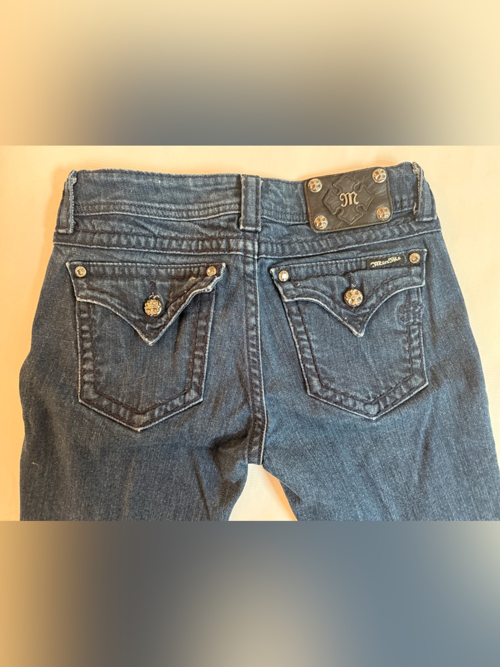 Miss Me Dark Blue Skinny Jeans with Embellished Back Pockets